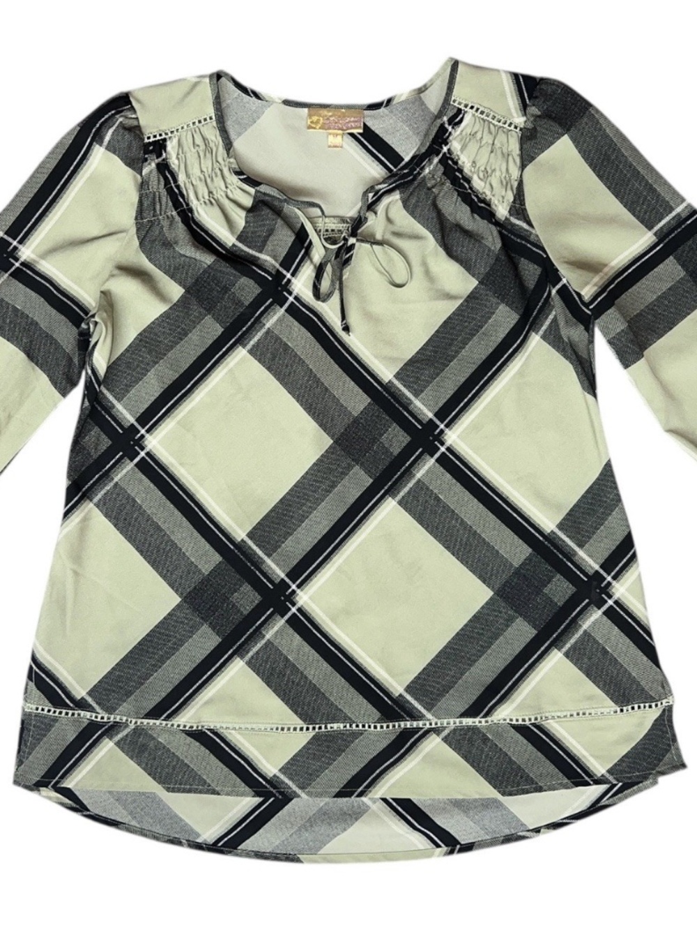 Princess Vera Wang Green Plaid Lightweight Tunic Balloon Sleeves Size Medium